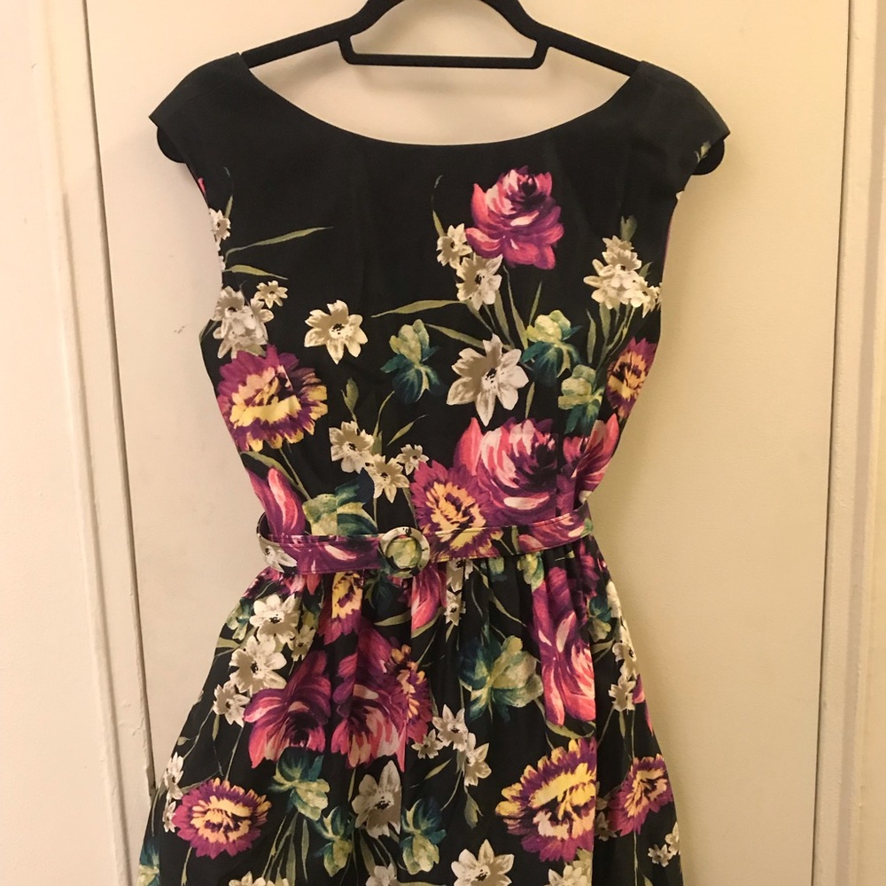Eliza J Belted Floral Print Fit & Flare Dress